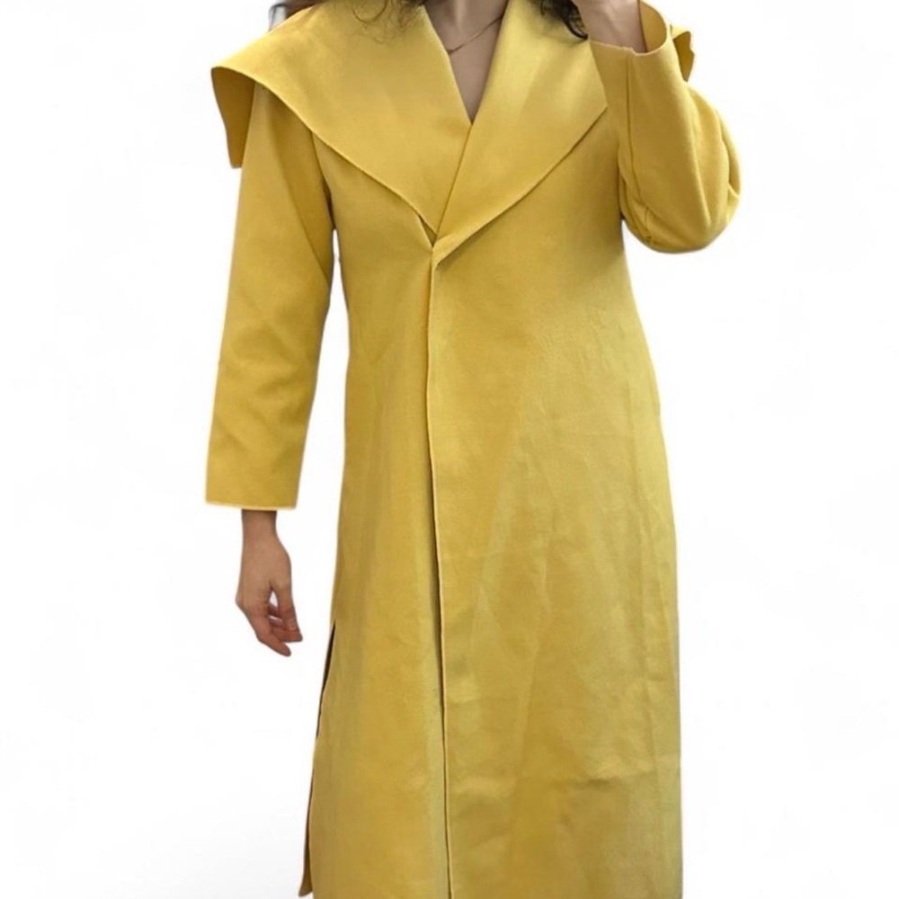 Luxury Designer Inspired Oversized Yellow Coat Convertible Wide Collar Size M